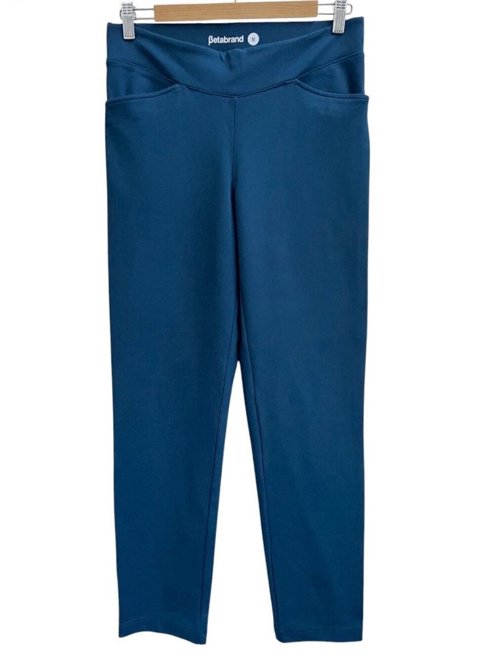 BetaBrand Womens Straight Leg Knit DPYP Pants Dark Teal Blue Sz M Pull On
